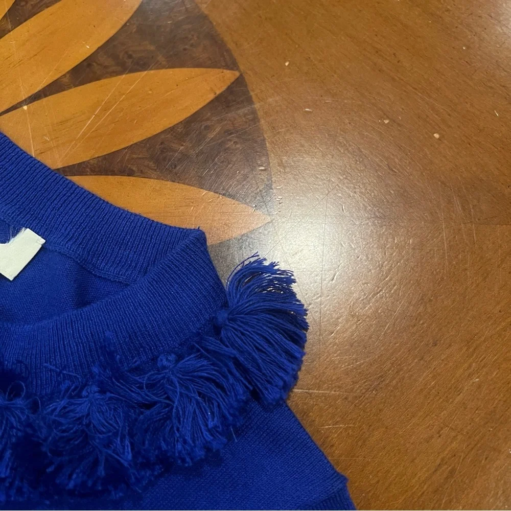 NEW‎ Kate Spade New York Silk Blend Tassel Crewneck Sweater Cobalt Blue XS
